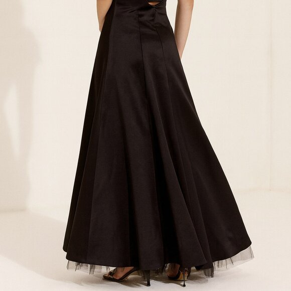 Jessica McClintock long black strapless gown tulle hem  10 Petite Vintage - Picture 11 of 16